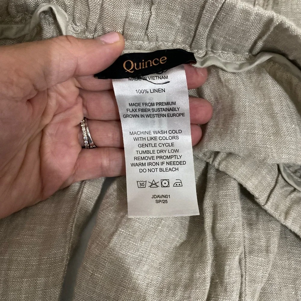 Quince 100% European Linen Pants Beige XL Elastic Waist Straight Leg Belt Loops